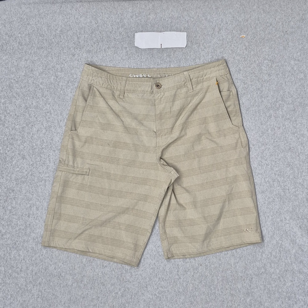 O'NEILL Men Shorts 32 Beige Striped Swimwear Crossfader Boardshorts Button 11"
